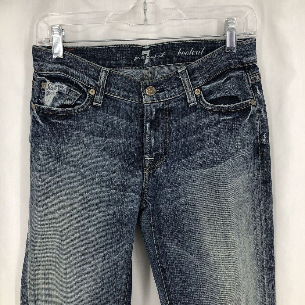 7 For All Mankind Boot Cut Distressed Denim Blue Jeans U075080U 27x28 USA